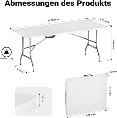 Складной кемпинговый стол 180x74x74 см Wiltec