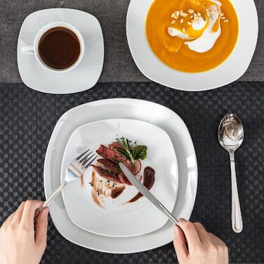 Серія Elisa, 12-предметний кремовий порцеляновий кавовий набір, кавові чашки та блюдця на 6 осіб для кави, чаю, десертів (білий, набір столового посуду (30 предметів))