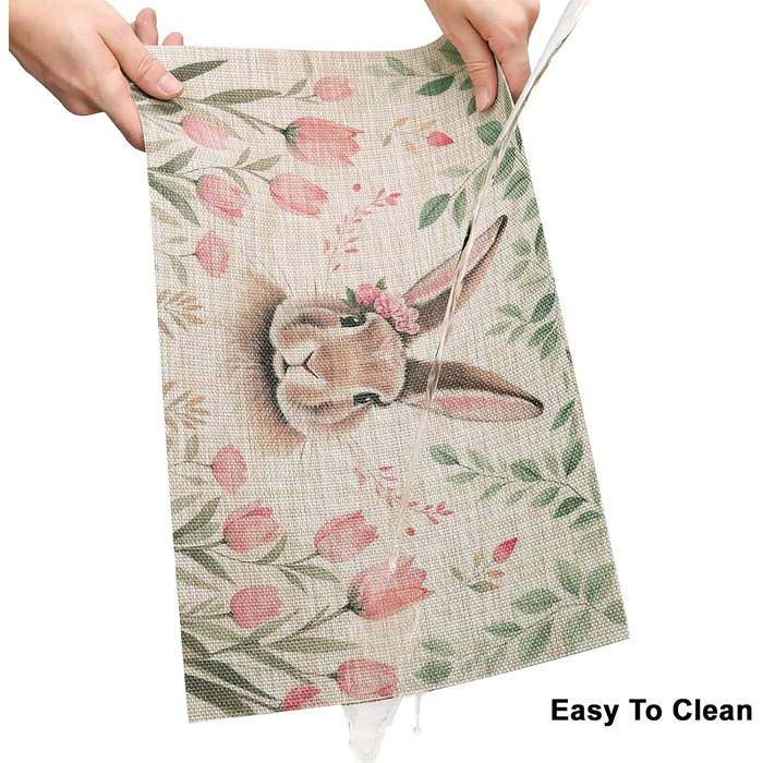 Двосторонні килимки для серветок, що миються, набір із 6 шт. , пасхальні яйця з квітами, прикраса столу з мультяшним кроликом, пасхальні, весняні, бенкетні килимки, декор для святкової вечірки, сезонні килимки, бежевий (світло-коричневий 7)