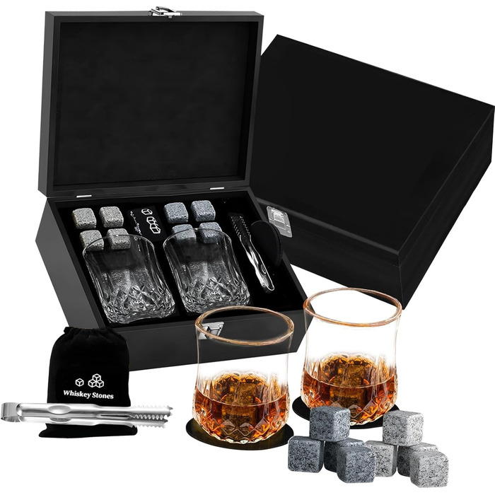 Подарунковий набір для віскі з камінням для охолодження та важкими склянками mkarip