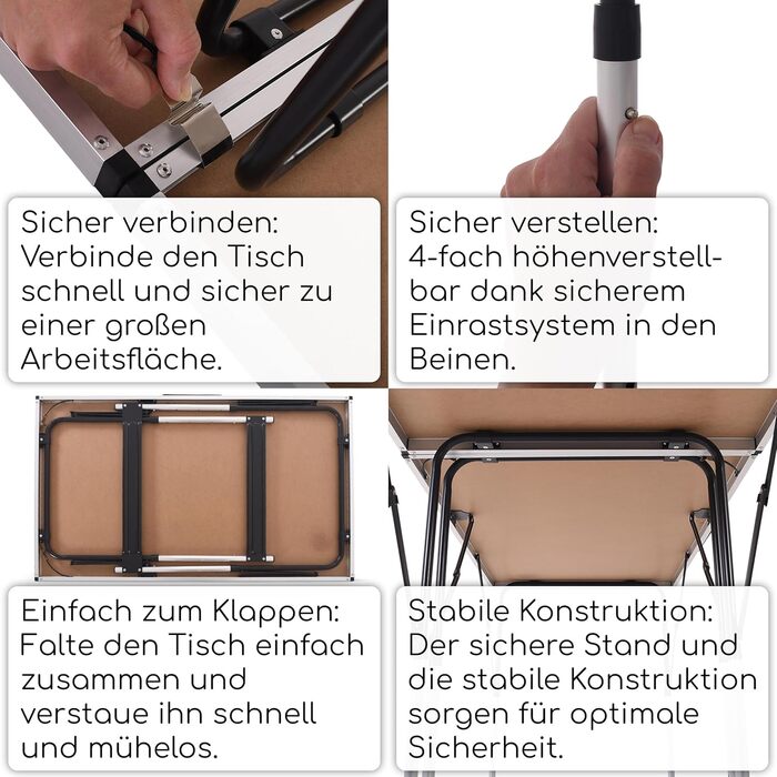 Стіл розкладний алюмінієвий з 3-х частин 100 x 60 см Raburg