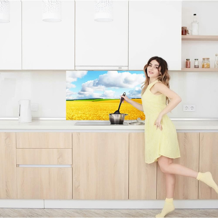 Дизайнерський кухонний фартух з алюмінієвого композиту, кухонний фартух, товщина 3 мм, 60x100 см, (пшеничне поле)