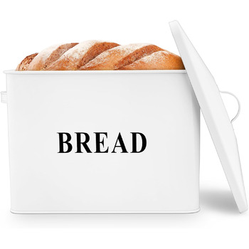 Хлебница Herogo, очень большая металлическая хлебница для кухни, винтажный высокий держатель для хлеба с крышкой, компактный контейнер для хранения хлеба на столешнице, вмещает 2 хлеба, 33 x 24,5 x 19 см (белый)