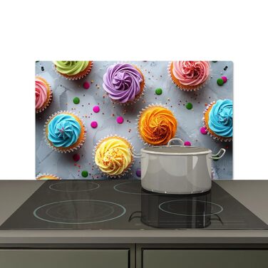 Фартух для плити, кухонний фартух, вініл, 78x52 см, декор для кухні, облицювання стіни, кришка плити - сіро-чорна (Кекси - Мафіни, 52,7Д x 91,6Ш см)