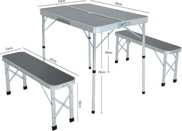 Набор для пикника стол и 2 скамейки серый AKORD