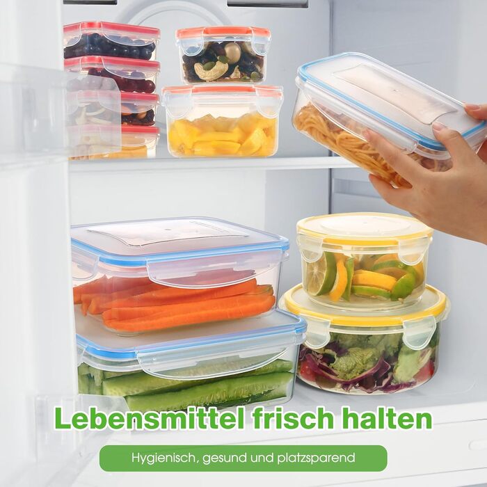 Контейнери для зберігання харчових продуктів YASHE з кришками, 16 шт. (8 контейнерів, 8 кришок), набір контейнерів для зберігання, 100 герметичні, без BPA, 0,24-1,5 л (SE-50PCS)