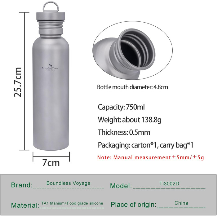 Титановая бутылка для воды для кемпинга 750 мл Boundless Voyage
