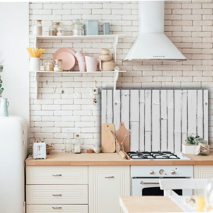 Дизайнерський кухонний фартух з алюмінієвого композиту, кухонний фартух, товщина 3 мм, 60x100 см, (бамбуково-білий)