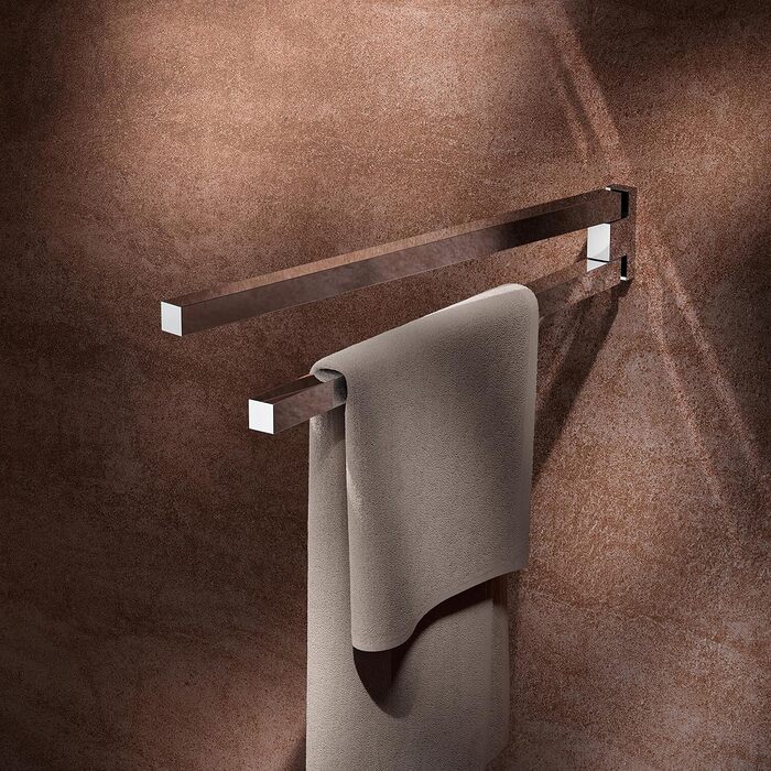 Полотенцесушитель из металла, глянцевый хромированный, двустворчатый, поворотный, глубиной 45 см, для ванной комнаты и гостевого туалета, настенный, Edition 90 Square
