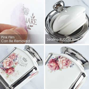 Порцелянова банка для печива Fanquare, Ø 19 см, банка для зберігання з вінтажним квітковим візерунком та кришкою, банка для печива та солодощів (білий квітковий візерунок)