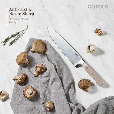 Набори ножових блоків Carot Gourmet Самозаточувальні ножові блоки 8 шт. , ніж і ножиці з нержавіючої сталі/пластикової ручки, дерев'яний брусок ясен (коричневий, 1ук)