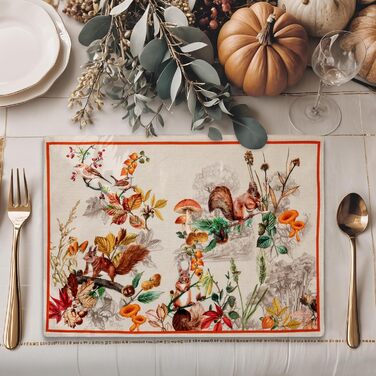 Бавовняні килимки для серветок, набір з 4 шт. , декоративні килимки для серветок, пасхальні килимки, що миються, для свят, вечерь, весни, літа (33 см x 48 см) (12 - Recolte), 39Hermine 100