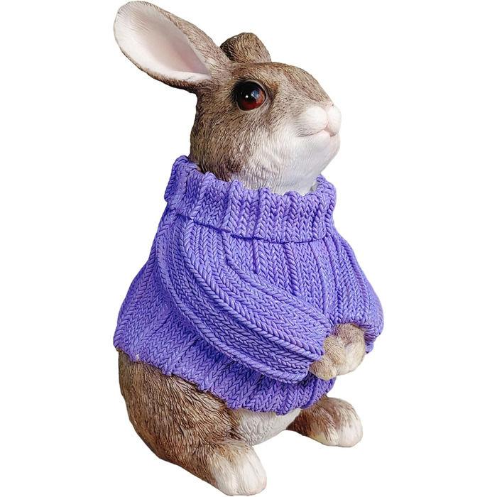 Декоративні фігурки великоднього зайчика у фіолетовому светрі colourliving