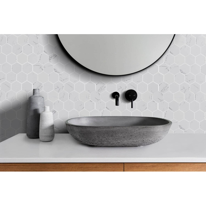 Мармурова мозаїчна плитка для кухонного фартуха, підлоги у ванній кімнаті, колекція шестикутників 5,1 см, шестикутник 5,1 см x 5,1 см, 30,5 см x 30,5 см x 1,6 см, шліфована (коробка з 5 аркушів) (Коробка з 5 аркушів, біла)