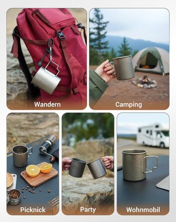 Туристическая кружка из титана с крышкой и складной ручкой 450 мл COOK'N'ESCAPE