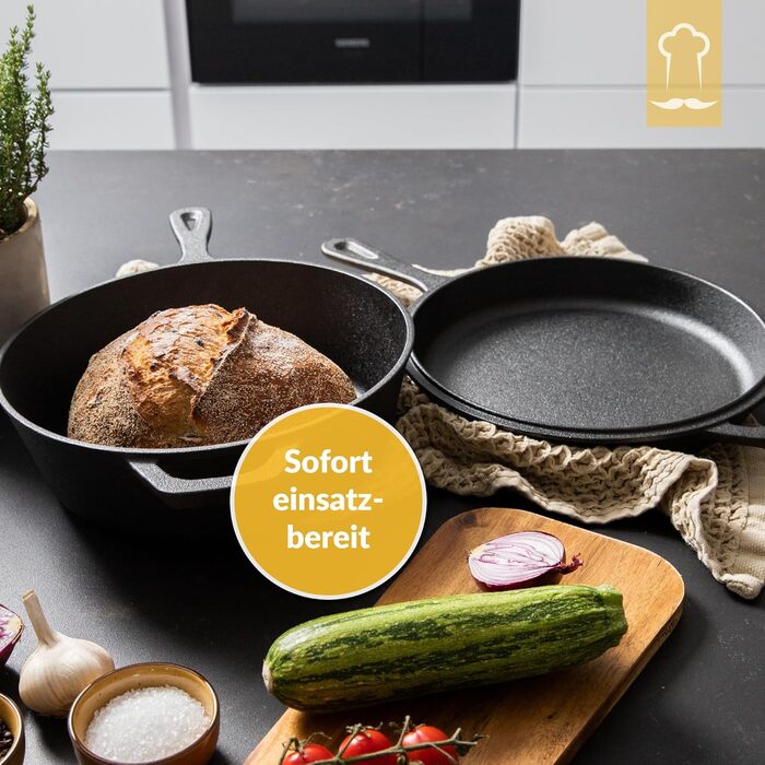 Чавунна форма для хліба Chefarone з кришкою - форма для хліба та тістечок - прямокутна форма для випікання та запікання - чавунна каструля для випікання хліба - 28 x 12 см (3 л 2 в 1)