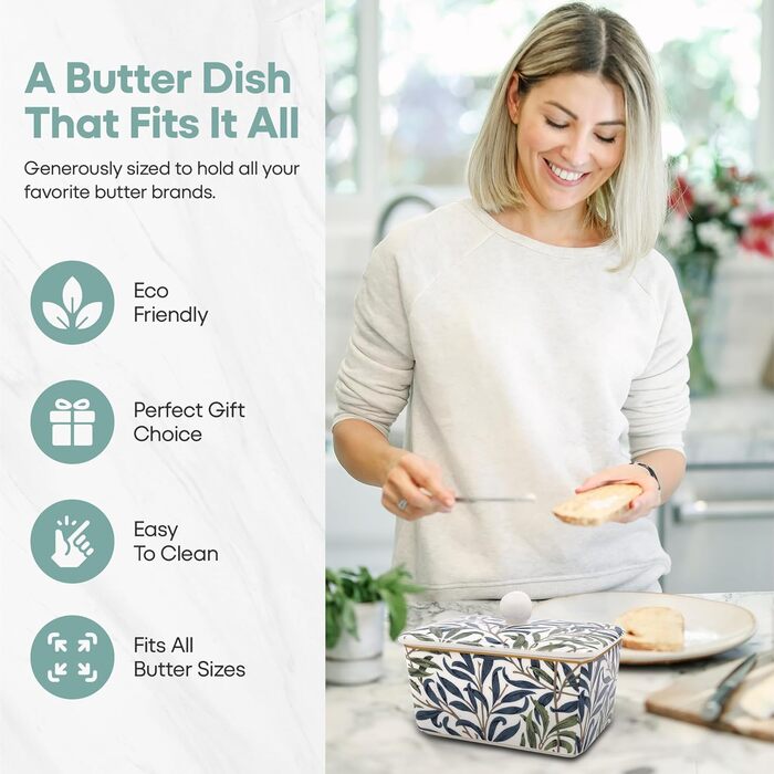 Маслянка з кришкою, китайська кераміка, з гарними акварельними мотивами, дизайн якої розроблено галереєю Дженніфер Роуз для Busy Bees (гілка верби).