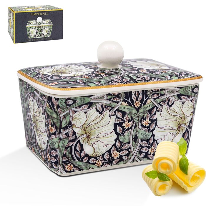 Маслянка з кришкою, китайська кераміка, з гарними акварельними мотивами, дизайн від галереї Дженніфер Роуз для Busy Bees (барвистий (квітковий візерунок))