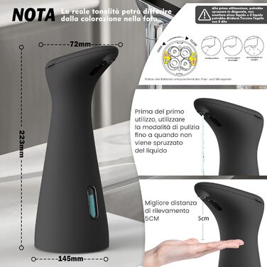 Безконтактний диспенсер рідкого мила 200 мл, чорний Summon The Elve