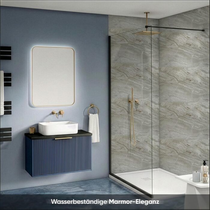 Стінові панелі IZODEKOR під мармур 60x120 см Панель для кухонного фартуха ПВХ-облицювання стін для кухні, ванної кімнати Бризкозахисний екран для кухні Водонепроникний та термостійкий (4 панелі 4 монтажних клею, Mars Bubble)