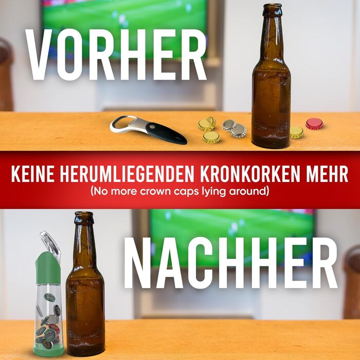 Відкривачка для пляшок з контейнером для кришечок зелена wortek