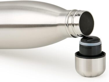 Пляшка для води Blumtal з нержавіючої сталі - Герметична ізольована пляшка - Пляшка для води без бісфенолу А для гарячих та холодних напоїв - Двостінна ізольована пляшка - Ізоляційна пляшка, стійка до іржі, дерево/срібло (01 - Нержавіюча сталь - Срібло, 1