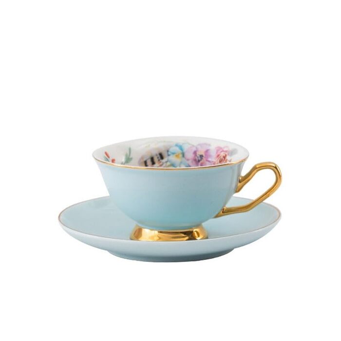 Набір порцелянових кавових чашок з блюдцями, післяобідній чай з блюдцями та ложками, вінтажні кавові чашки, кавова чашка в європейському стилі для чаю та кави, сніданок вдома (синій)