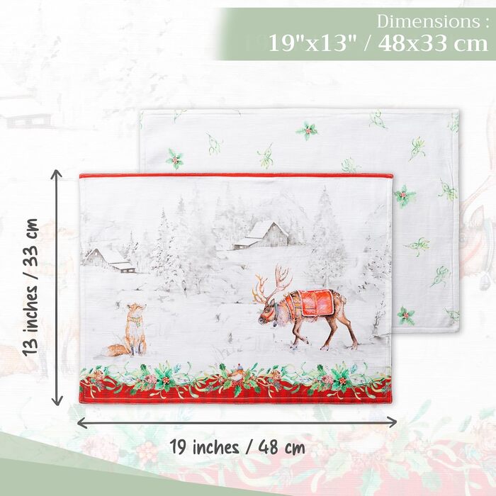 Бавовняні килимки для серветок, набір з 4 шт. , декоративні килимки для серветок, пасхальні килимки, що миються, для свят, вечерь, весни, літа (33 см x 48 см) (05 - Різдвяна традиція), 39Hermine 100