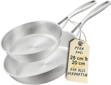 Набір з 2 сковорідок 20 та 28 см, нержавіюча сталь без покриття Silberthal