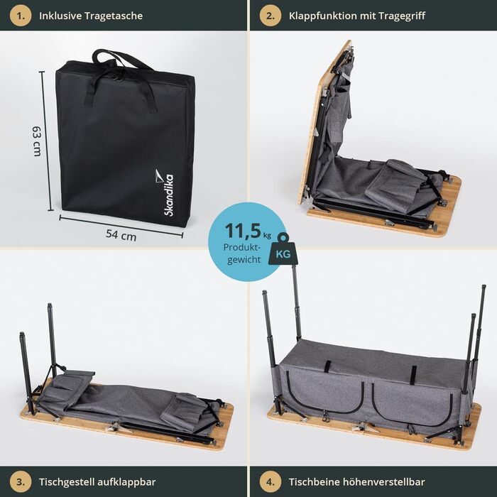 Бамбуковый кемпинговый стол с сетчатой ​​полкой 120 х 50 см Skandika