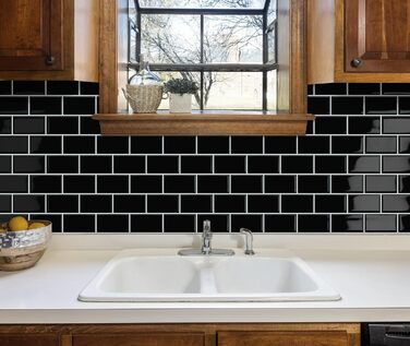 Мозаїчна плитка DEWOO 3D, наклейки на стіну, клейка плитка Metro, самоклеюча імітація плитки для кухні та ванної кімнати - штука, (30,5 x 30,5 см) (10, чорний)