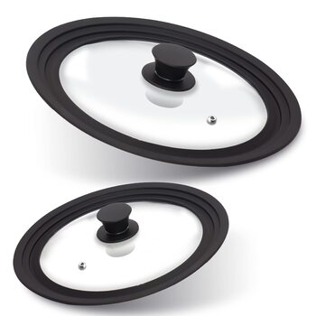 Силіконові універсальні кришки Anaeat для каструль, сковорідок та пателень загартоване скло з термостійким силіконовим обідком, підходять для посуду діаметром від 18 до 30 см (2 шт.)