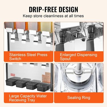 Профессиональный диспенсер для напитков с резервуарами 4 x 10 л 430 Вт VEVOR