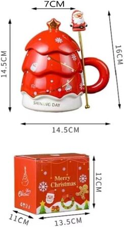 Кофейная кружка 400 мл Рождественская елка с крышкой и палочкой для перемешивания, красный YDoLimmer