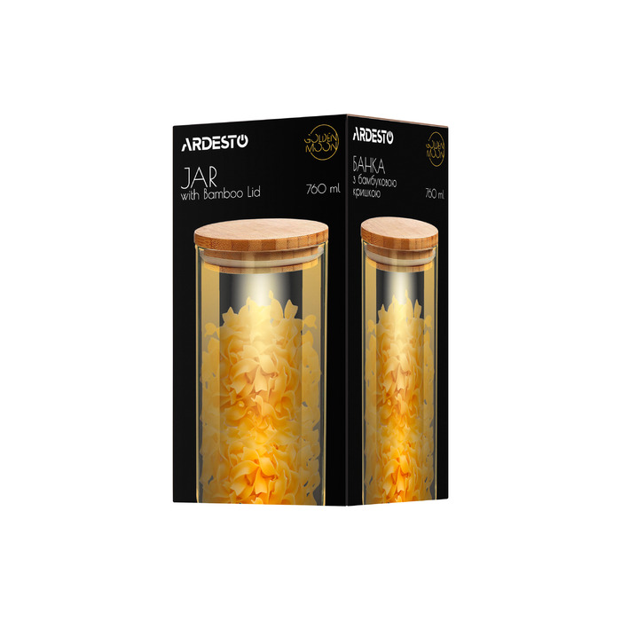 ARDESTO Банка для зберігання Golden Moon, 760мл, скло, бамбук, кругла, золотистий