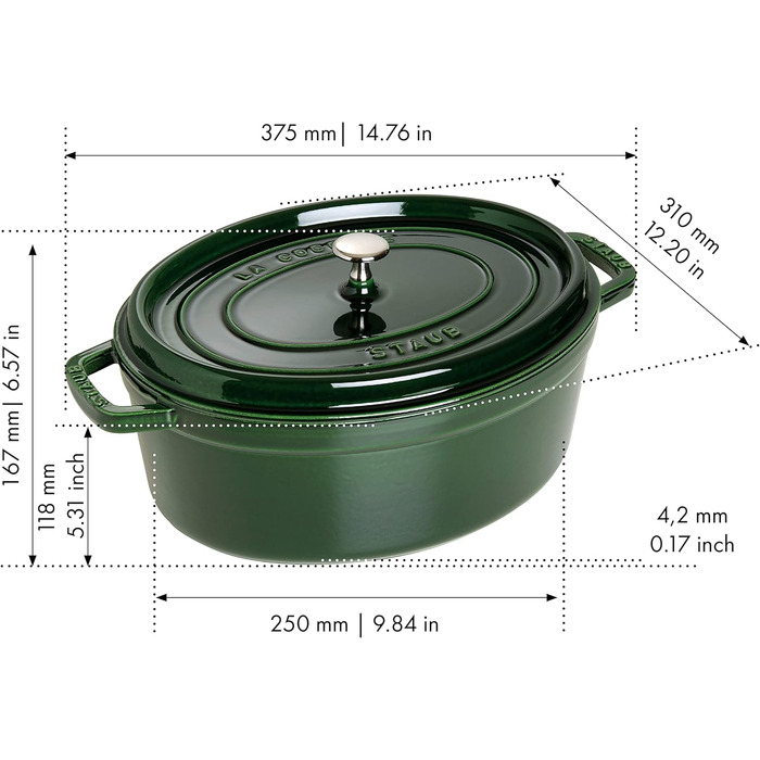 Чавунна жаровня/кокотниця STAUB, овальна 6,7 л, (31 см, базилік/зелений)