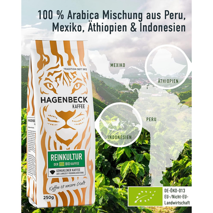 Кава - Кав&39ярня - Смажена кава - Мелені кавові зерна - 250 г - 100 арабіка - Ароматна - Традиційна кавова суміш (Органічна чиста культура, 250 г (6 упаковок))