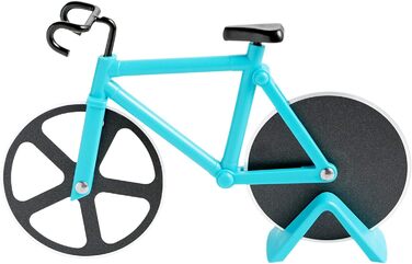 Резак для пиццы в виде велосипедиста с подставкой, сине-зеленый KUONIIY