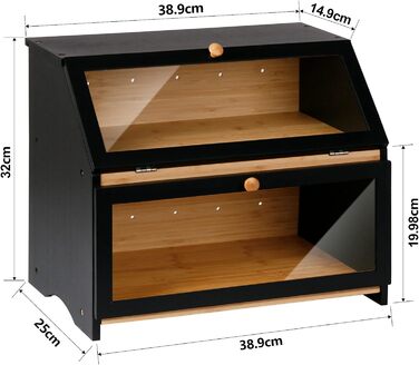 Двухуровневая бамбуковая хлебница 39 x 25 x 32 см, черная Leader Accessories