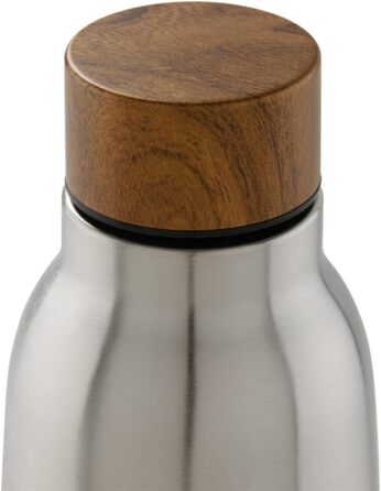 Пляшка для води Blumtal з нержавіючої сталі 500 мл - Герметична ізольована пляшка - Пляшка для води без бісфенолу А для гарячого та холодного використання - Двостінна ізольована пляшка - Ізоляційна пляшка, стійка до іржі, дерево/срібло 24 - дерево/срібло 