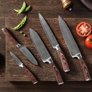 Набір кухонних ножів 5 предметів з дамаської сталі  Wakoli