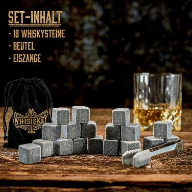 Подарунковий набір 18 каменів для віскі з оксамитовим мішечком та щипцями Whisiskey