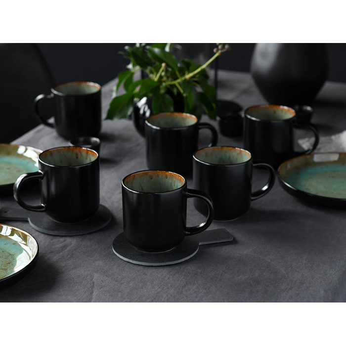 Серія Nordic Fjord набір посуду з 18 предметів, набір тарілок з кераміки (набір кавових кухлів 6 шт. , зелений), 21551