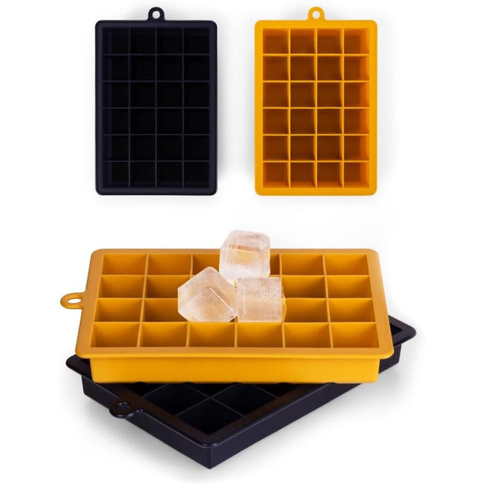 Силиконовые формочки для 24 кубиков льда 2,6 см, набор 2 предмета, черно-синий и горчично-желтый Blumtal