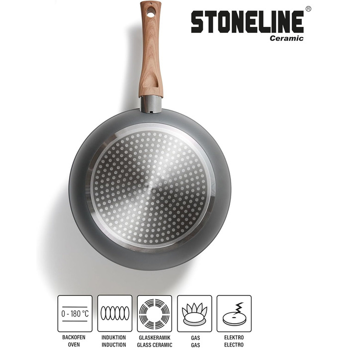 Набір керамічних горщиків STONELINE з 6 предметів, 18/20/24 см, горщики з кришкою, антипригарні, без PFAS, для індукційних плит усіх типів з керамічним покриттям зі справжніми кам&39яними частинками, набір посуду (імітація дерева, 14 предметів)