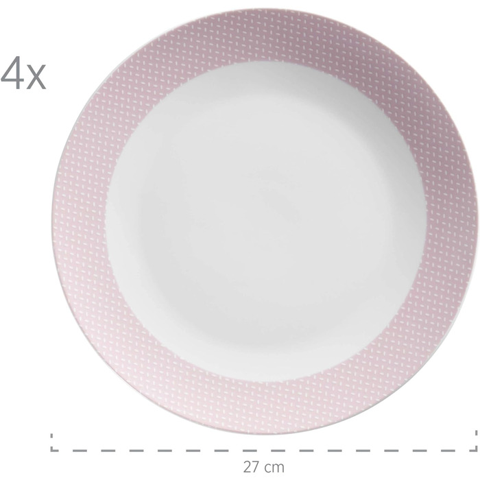 Набір посуду MSER 931566 Kitchen Time II на 4 персони, комбінований сервіз 16 шт. з тонким візерунком, порцеляна (рожева)
