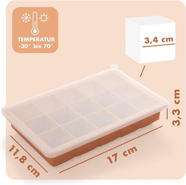 Силіконові формочки для льоду Blumtal, набір з 3 шт. - форма для льоду на 24 кубики з кришкою - силіконова форма для льоду без бісфенолу А - форма для льоду, безпечна для харчових продуктів - сіро-блакитна великі кубики (оливково-зелений червоний, кубики 