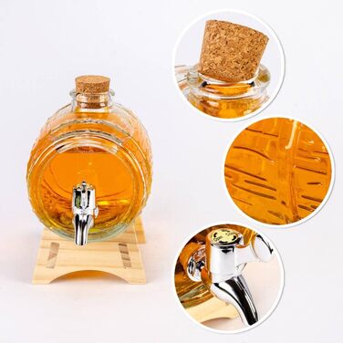 Стеклянный диспенсер в форме бочки с краном 1л SUPERBUTELKI.PL