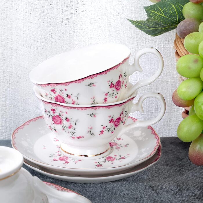 Набір із 6 чашок та блюдець "Рожева троянда" 150 мл fanquare