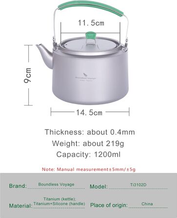 Кемпінговий титановий чайник  1200 мл. iBasingo